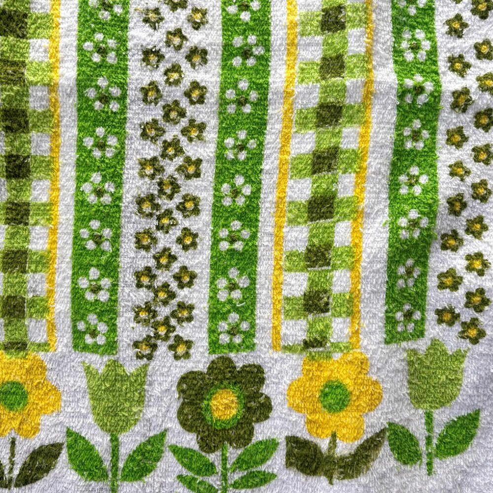 4 Vintage Kitchen Terry Dish Towels Fruits Flowers Stripes Fringe Set of 4 Retro - Picture 4 of 8